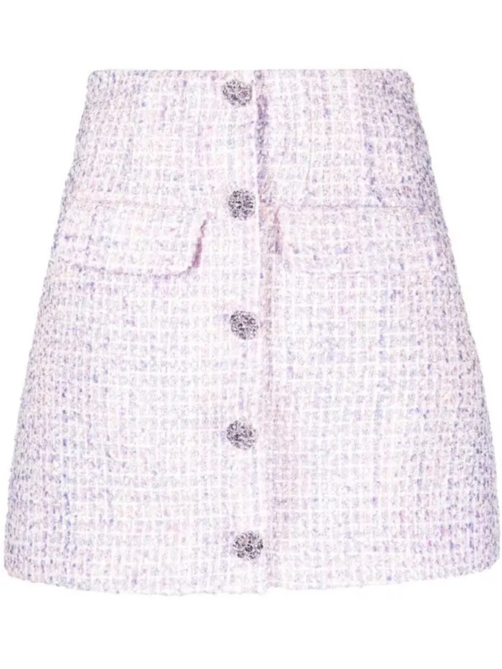 Self-Portrait Lavender Pink Bouclé Mini Skirt with Decorative Buttons